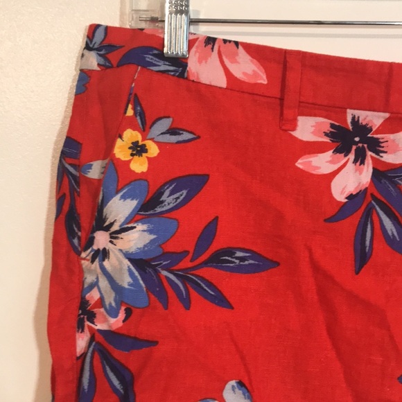 Nwt Old Navy everyday Shorts Orange Red Tropical Floral Linen Blend size 12 - Picture 2 of 11